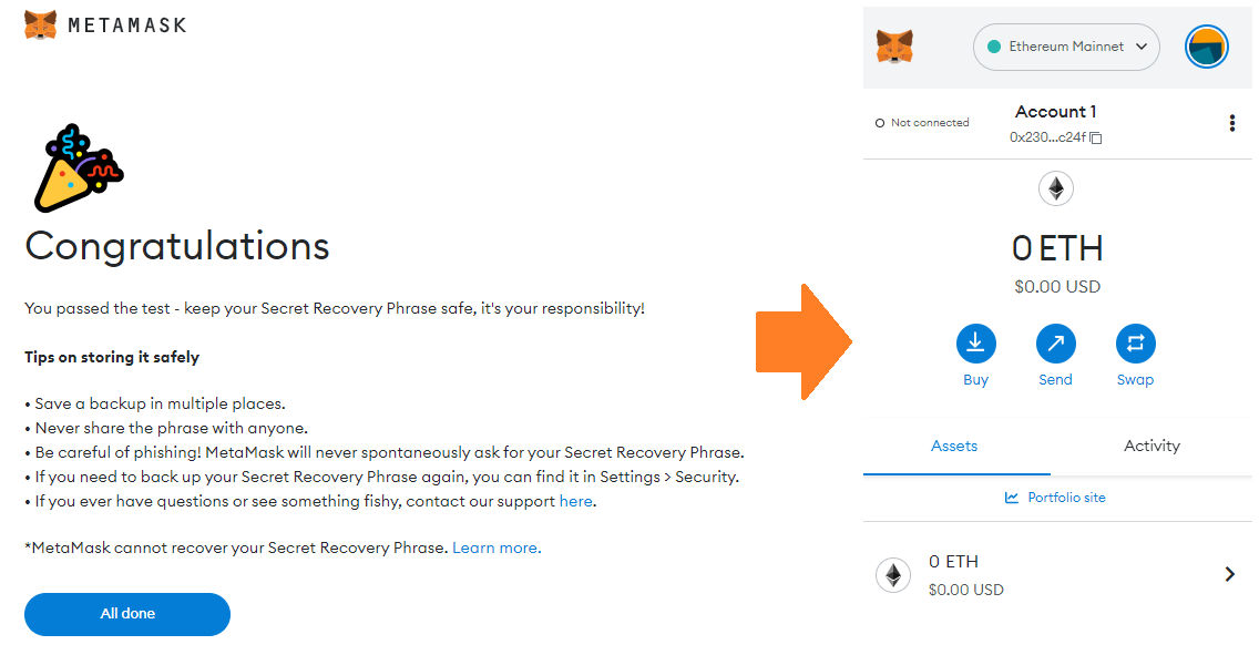 metamask recovery phrase confirmed